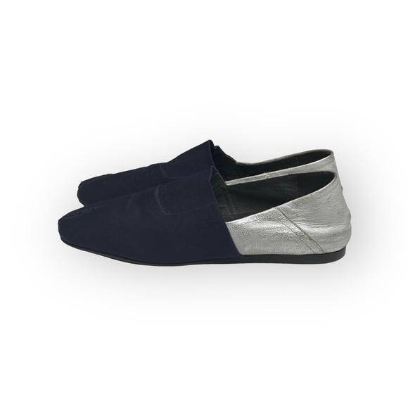 Donald J Pliner® ༄ Audra Leather Espadrille Flats ༄ Navy + White Metallic ༄ 9.5M - Picture 5 of 16